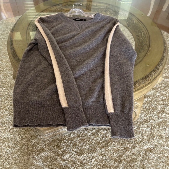 Theory Gray Athletic Stripe Crew Long Sleeve 100% Cashmere Sweater Size S - Picture 10 of 14